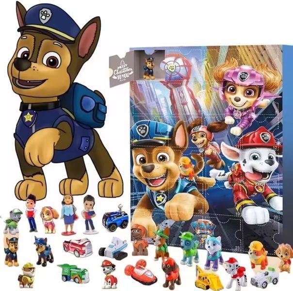 Новорічний адвент календар "Щенячий патруль" Paw Patrol на 24 віконця з фігурками персонажів, 270 г 4399 фото